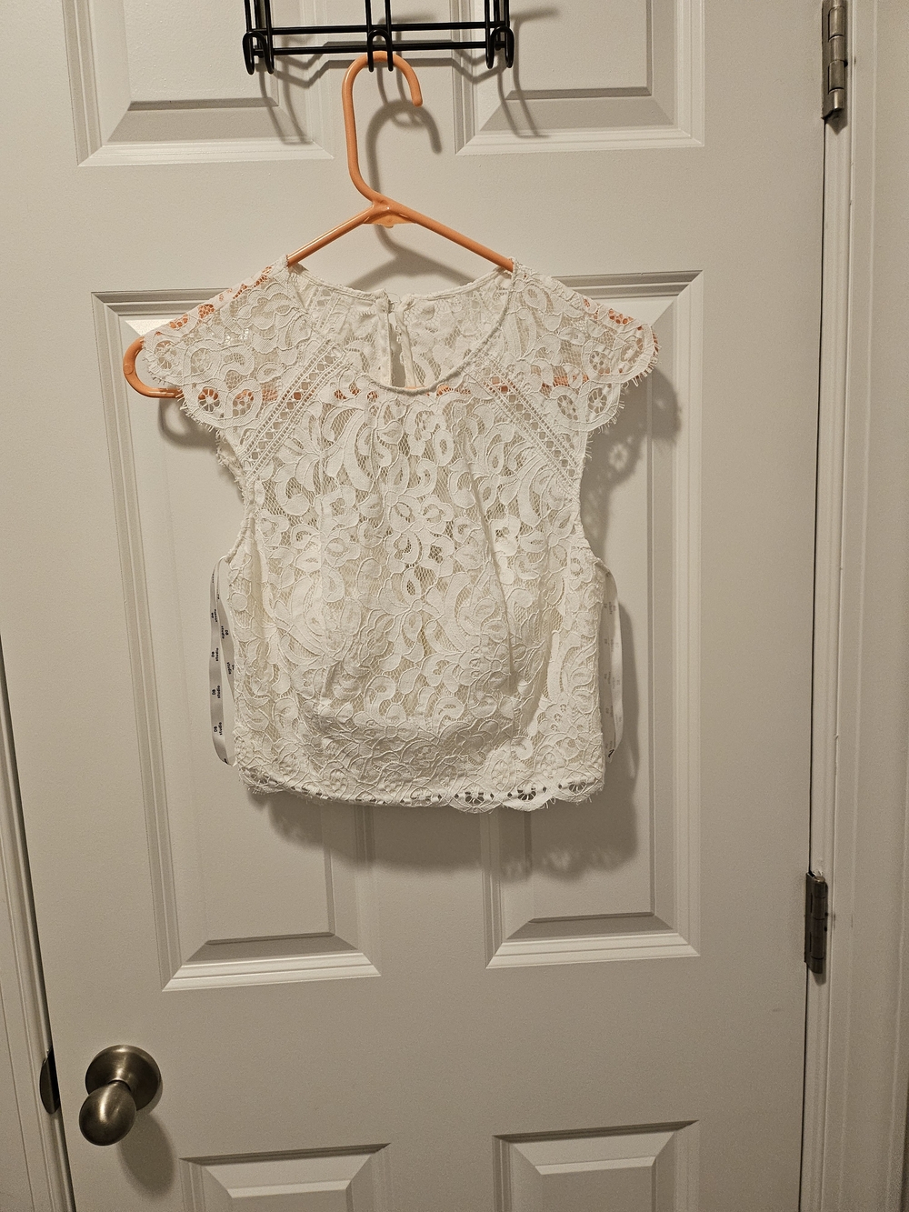 Women's David's Bridal White Lace Cap-Sleeve Cropped Blouse